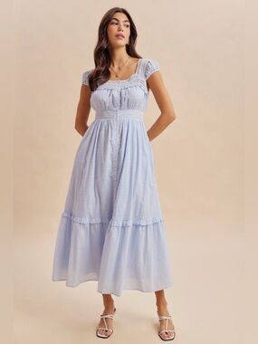 In Loom by Urban Outfitters NWT Blue Cotton Gorgeous lace button down maxi dress